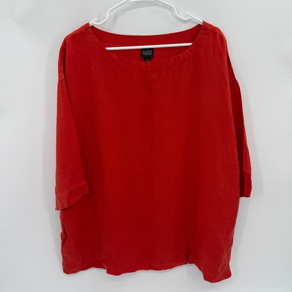 EILEEN FISHER Linen Boxy Lagenlook Shirt Size S Oversized Pockets Beachy Cool - Picture 1 of 8